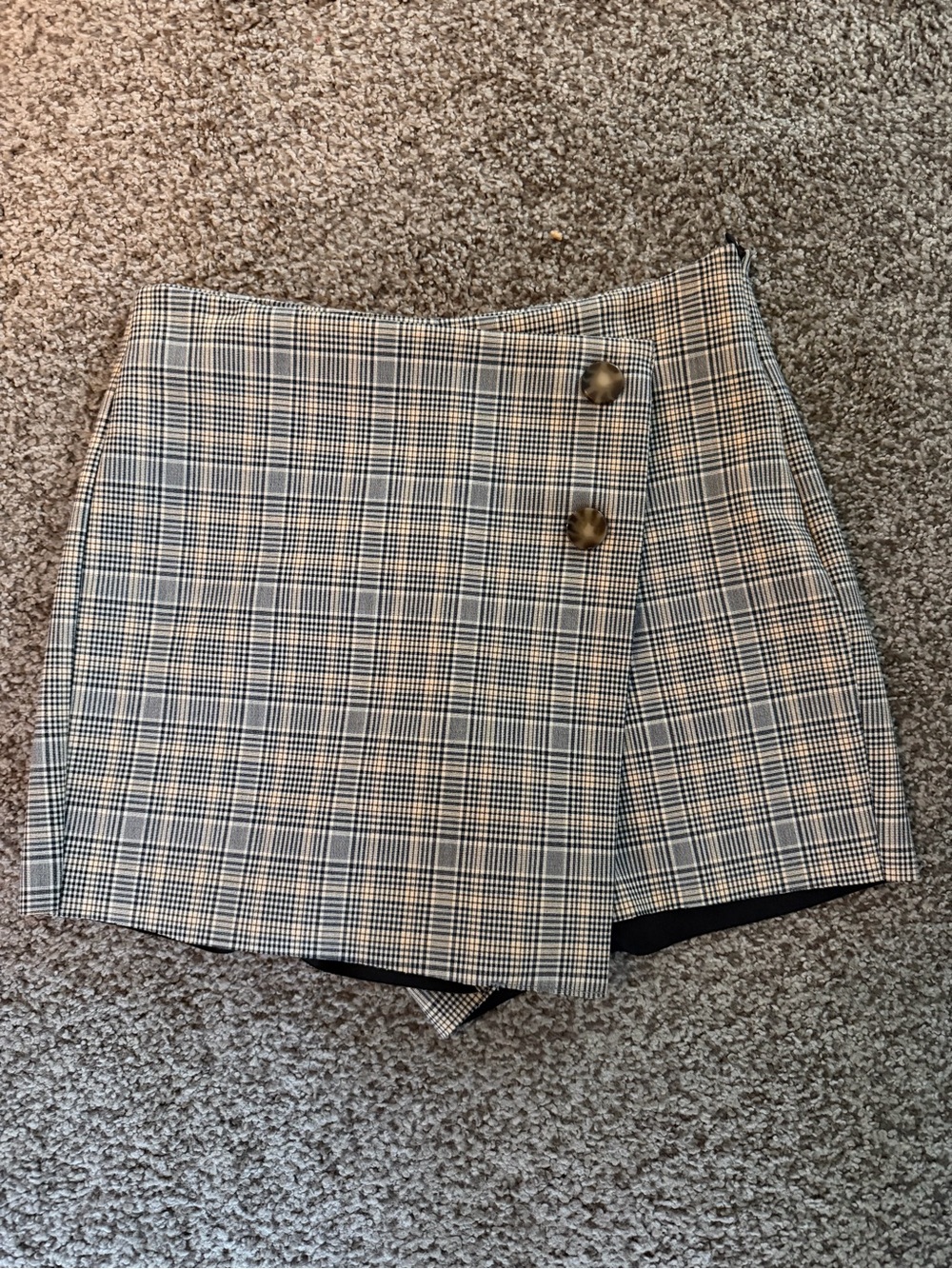 Zara Plaid Wrap-Style Mini Skort with Button Detail - Picture 1 of 5